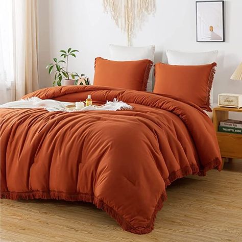 cute comforter set with understated boho style Bedroom, Boho, Queen, Glamourous Bedroom, Bed, Burnt Orange, Thing 1, Apartment, Boho Comforters