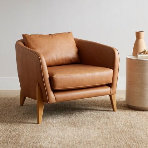 Modern Living Room Chairs | West Elm Leather Lounge Chair, Leather Accent Chair, Leather Chair, Leather Lounge, Top Grain Leather, Saddle Leather, Armchair, Accent Chairs, Chair Fabric