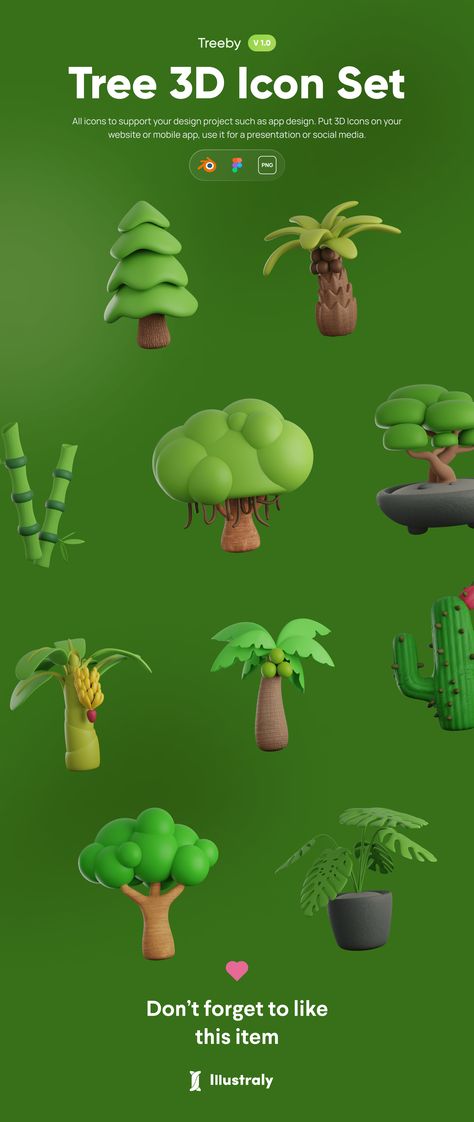 Treeby - Tree & Plant 3D Icon Set — 3D Assets on UI8 3d Character, 3d, Design, 3d Assets, Tree Icon, Mobile App, 3d Tree, 3d Icons, App Design