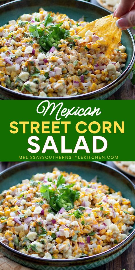 Looking for the best Cinco De Mayo side dish recipe? This mouthwatering Mexican street corn salad recipe is a terrific way to serve in a crowd. Easy to prepare, delicious and colorful making it the perfect Cinco De Mayo party food idea! Dips, Sauces, Mexican Food Recipes, Summer, Desserts, Mexican Street Corn Salad Recipe, Mexican Street Corn Salad, Mexican Side Dishes, Best Potluck Dishes