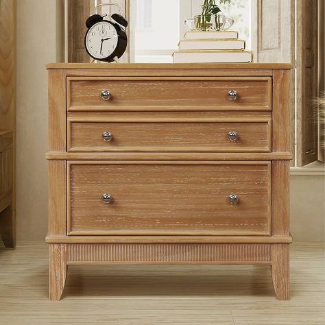 Amazon.com: Knocbel Rustic 3-Drawer Nightstand, Solid Wood Sofa Side End Table Bedside Night Stand with Silver Finish Handles, 27.3" L x 17.3" W x 26" H (Hazel) : Home & Kitchen Design, 3 Drawer Nightstand, 3 Drawer Bedside Table, Solid Wood Dresser, Drawer Nightstand, Solid Wood Bedside, Bedside Night Stands, Wood Dresser, Bedside Table