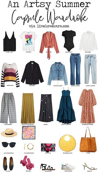 How to Build an Artsy Summer Capsule Wardrobe Capsule Wardrobe, Summer Outfits, Outfits, Jeans, Summer Capsule Wardrobe, Spring Capsule Wardrobe, Capsule Wardrobe Blog, Spring Wardrobe, Summer Outfit