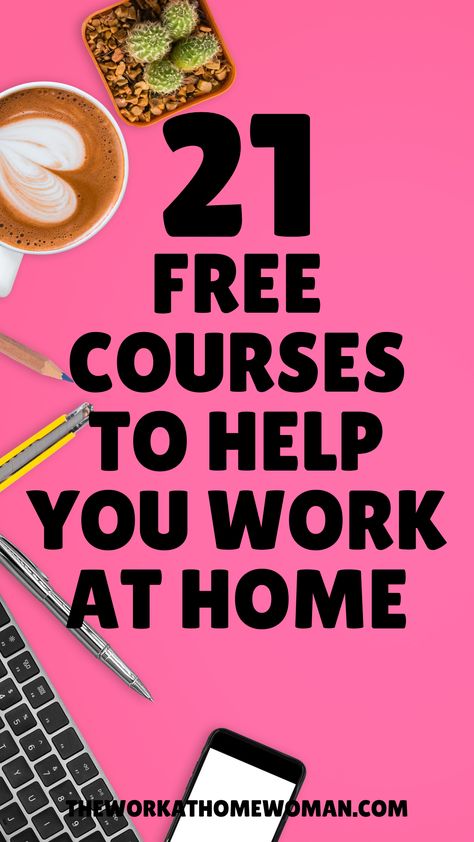 pink background with keyboard, coffee, phone, and cactus. Free College Courses Online, Online Training Courses, Online Courses With Certificates, Online Courses, Free College Courses, Online Learning, Free Online Courses, Free Online Education, Online Computer Courses