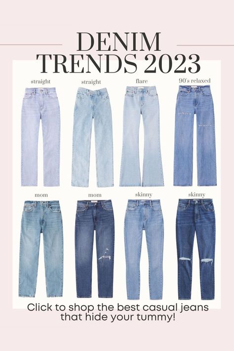 Denim trends for 2023 include straight jeans, flare jeans, relaxed jeans, mom jeans, and some skinny jeans! These casual jeans hide your belly and make for the best casual outfits. These are the best jeans for women. denim trends, fall denim, winter denim, casual denim, casual jeans, jean trends for women, fall jeans outfit casual, casual jeans outfit, jeans for moms, fall casual outfits, fall jeans Jeans, Jeans Drawing, Cute Casual Outfits, Moda, Vetements, Moda Femenina, Pantalones, Casual Denim, Jean Trends
