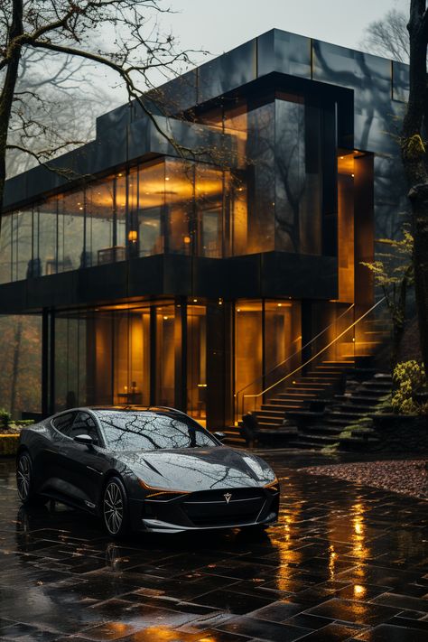 A modern luxurious car is parked in front of a stylish home. This is an AI artwork designed by using Midjourney. House Design, Architecture, Mansions, House Architecture Design, Mansions Luxury, Luxury House Designs, Luxury House, Architecture House, Mansion Exterior