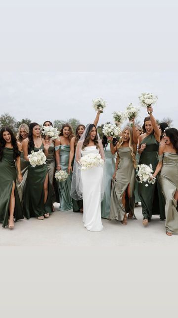BIRDY GREY 🐥 on Instagram: "Go green 💚 Featuring a mix of our satin bridesmaid dresses in Moss, Sage and Olive • 🎥: @jeanineamapola #birdyinthewild #BIRDYGREY" Instagram, Mixed Green Bridesmaid Dresses, Green Bridesmaid, Sage Green Dress, Sage Green Bridesmaid Dress, Sage Bridesmaid Dresses, Green Bridesmaids, Light Green Bridesmaid Dresses, Winter Bridesmaids