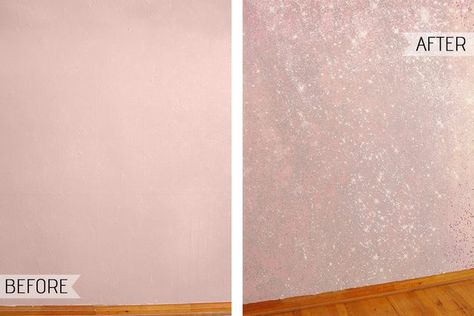 Adding glitter to your wall is such an easy way to jazz a space up and its totally customizable! All you need is glitter in any color and Mod Podge. Design, Decoration, Glitter, Glitter Accent Wall, Glitter Wall Paint Diy, Glitter Wall, Glitter Paint For Walls, Accent Wall, Pink Walls