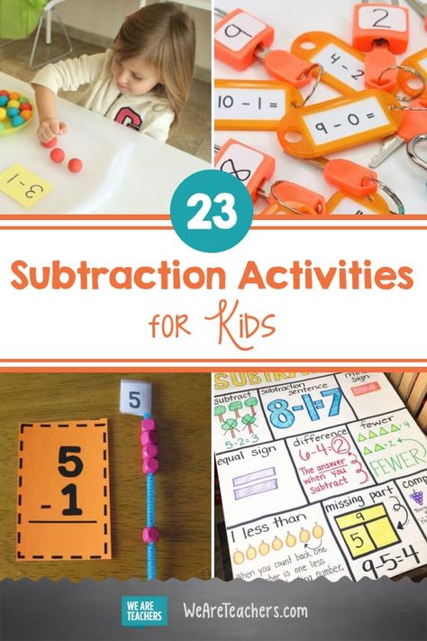 23 Subtraction Activities That Are Nothing Less Than Awesome. Find all the best fun and meaningful subtraction activities for helping elementary math students master this vital skill. #subtraction #activities #activitiesforkids #math #teachingmath #elementaryschool #elementary #classroomideas #classroomresources Maths Centres, 2nd Grade Math, Math Centers, Kindergarten Math Games, Math Activities, Math Centers Kindergarten, Elementary Math, Math Methods, Teaching Math