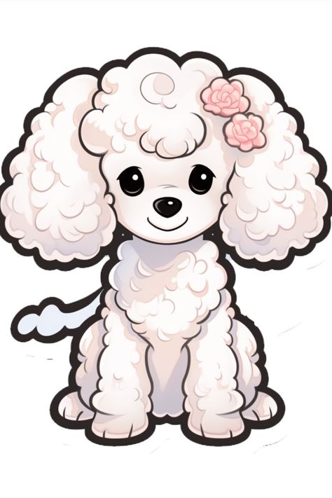 Joyful Poodle with Angelic Charm - Digital Cartoon Sticker Dog Art, Cute Dogs, Puppy Cartoon, Dog Illustration, Puppy Drawings, Poodle Drawing, Puppy Drawing, Dog Drawing, Poodle
