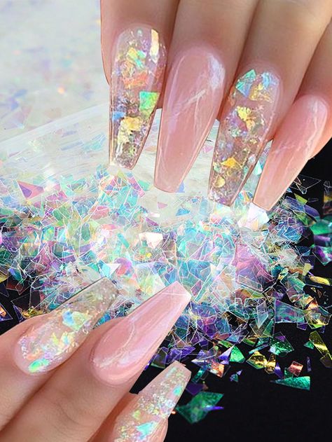 Multicolor  Collar  PET  Nail Decals Embellished   Beauty Tools Nail Art Designs, Nail Designs, Nail Decals, Pastel Nails Designs, Holographic Nails, Glitter Ombre Nails, Glitter Nail Art, Stiletto Nails Glitter, Pastel Nail Art