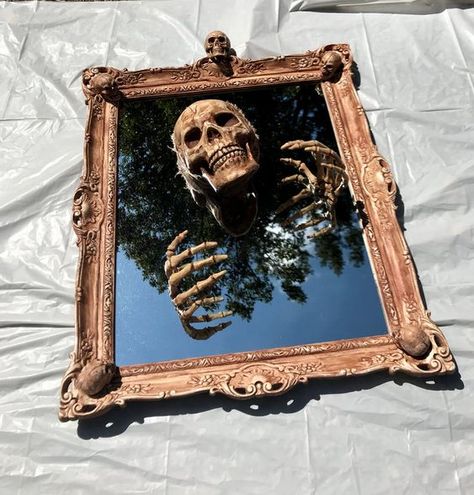Picture Of a chic skeleton mirror for Halloween decor Scary Halloween, Horror, Spooky Halloween, Home-made Halloween, Creepy Halloween, Halloween Haunt, Halloween Mirror, Haunted Halloween, Halloween Home Decor