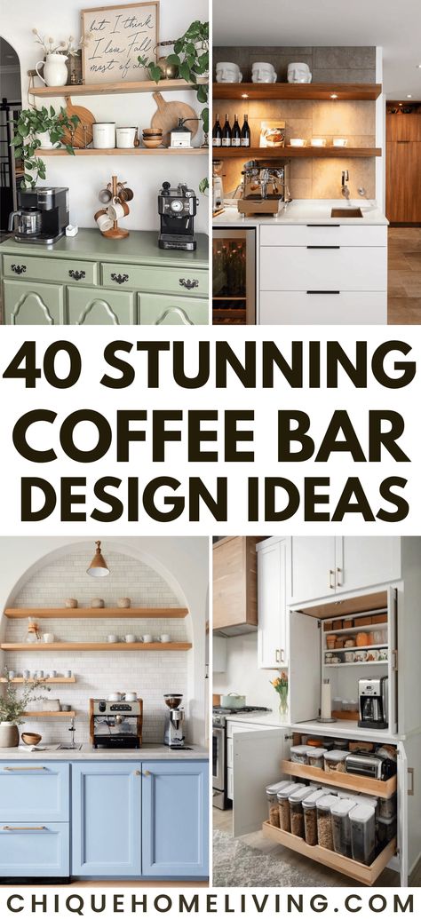 Indulge your love for coffee with our curated collection of 40 Stunning Coffee Bar Design Ideas. From charming nooks to stylish countertops, discover ways to transform any space into a caffeine haven. Whether you favor rustic charm, modern elegance, or eclectic vibes, these ideas offer inspiration for creating a personalized and functional coffee bar. Dive into the guide and turn your home into a stylish destination for coffee enthusiasts. ☕✨ #CoffeeBarDesign #HomeDecor #CaffeineCorner Architecture, Kitchen Coffee Bars, Coffee Bar Ideas Kitchen Counter, Coffee Bar Built In, Home Coffee Bars, Coffee Bar Countertop Ideas, Coffee Station Kitchen, Coffee Bars In Kitchen, Home Coffee Bar