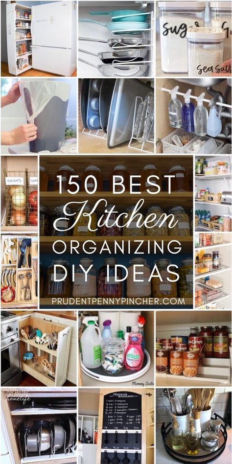 Get organized for less with these cheap and easy DIY kitchen organization ideas. There are over a hundred ideas to help you organize your pantry, fridge, cabinets, countertops and under the sink. #kitchen #organization #storage #organizing #declutter #diy Organisation, Pantry Fridge, Kitchen Organization Diy, Pantry Cabinet, Diy Kitchen Storage, Kitchen Cabinet Organization Ideas, Kitchen Cabinet Organization, Kitchen Pantry, Kitchen Pantry Cabinets