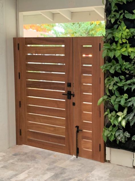 Shaded Garden, Wood Fence Gates, Fence Gate, Wood Gate, Wood Fence, Fence Gate Design, Gate Latch, Privacy Fence Designs, Outdoor Gate