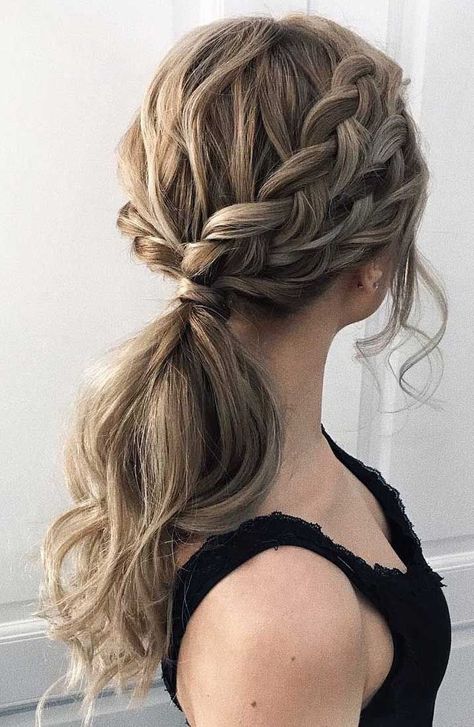 No fuss updo! No need to go all out date night and do some crazy-complicated hairstyle. these gorgeous ponytail hairstyles are also perfect for... Up Dos, Plaited Ponytail, Cornrow, Prom Hairstyles, Ponytail Updo Prom, Ponytail With Braid, Ponytail Updo, Ponytail Hairstyles For Prom, Plait Hairstyles