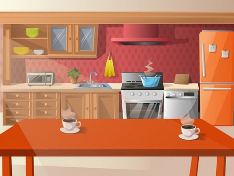 Cartoon illustration of kitchen. | Premium Vector #Freepik #vector Design, Home Décor, Home, Kitchen Stocked, Mandala Design, Loft Bed, Royalty Free Stock Photos, Royalty Free, Stock Photos
