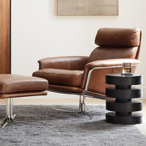 Modern Living Room Chairs | West Elm Leather, Leather Swivel Chair, Swivel Chair, Upholstered Chairs Fabric, Single Arm Chair, Ottoman, Upholstered Fabric, Modern Chairs, Chair Style