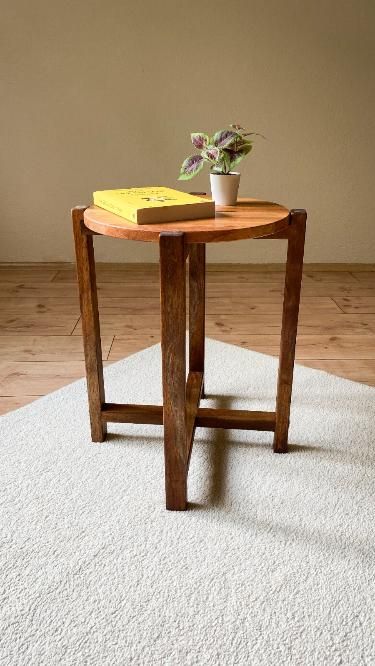 What makes it unique, its legs made from the part of the walnut tree closest to the root. It has an amazing color and texture. It's finished with linseed oil to accentuate that texture. It is completely natural and VOC-free. The table top is made from moire parts of beech wood to match the legs. Handcrafted from solid wood. Joined using wooden dowel pins and wood glue. It has a smooth surface and a saturated, matte appearance. https://agactan.etsy.com Texture, Home Décor, Wood Table Top, Wooden Side Table, Round Side Table, Wood Legs, Side Table, Unique Side Table, Walnut Wood