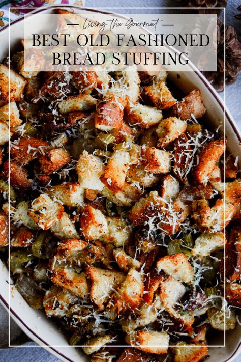 Indulge in the classic charm of Old Fashioned Bread Stuffing, a timeless holiday delight. This recipe combines toasty Italian bread, savory herbs, and a delightful medley of nuts and raisins. Casserole, Breads, Desserts, Ideas, Pasta, Side Dishes, Appetisers, Natal, Old Fashioned Bread Stuffing Recipe