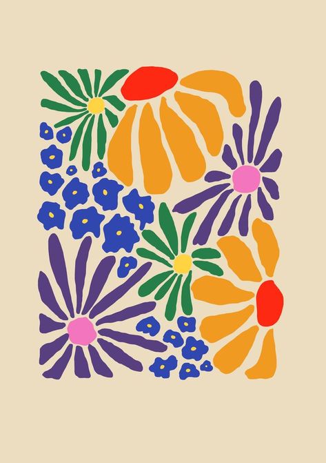 Flower mix-Flowers of different shapes and colors. Flowers in a rectangle Tela, Kunst, Flower Drawing, Resim, Sanat, Easy Flower Painting, Abstract, Flower Art, Colorful Drawings