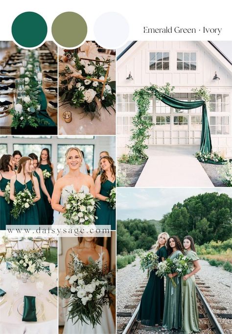 15 Best Emerald Green Wedding Color Schemes for 2024 - Daisy Sage Wedding Color Schemes Green, Emerald Green Weddings, Emerald Wedding Colors, Wedding Color Palette, Wedding Color Palette Summer, Wedding Color Combinations, Emerald Green Wedding Theme, Wedding Color Schemes, Wedding Colors Blue
