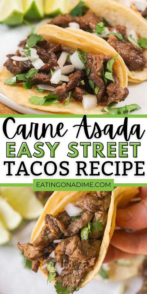 Try Carne Asada Street Tacos for a quick and tasty meal idea. Mexican Carne asada tacos are packed with flavor. Everyone will love this easy authentic steak carne asada recipe. You will love these easy to make beef tacos. #eatingonadime #streettacos #mexicanrecipes #steakrecipes #beefrecipes Sandwiches, Enchiladas, Carne Asada Street Taco Recipe, Taco Meat Recipes, Tacos De Carne Asada, Taco Recipes Mexican, Tacos De Carne, Ground Beef Street Tacos Recipe, Steak Taco Seasoning