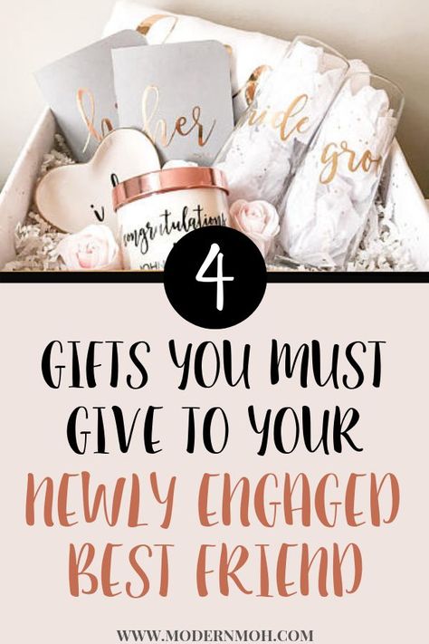 4 personalized engagement gifts for your newly engaged best friend or sister. Engagement gift ideas for the bride and for couples. #engagementgiftforcouples #engagementgiftforthebride #personalizedengagementgiftideas | modernmoh.com via @modernmoh Engagement Gifts For Couples, Engagement Gifts Newly Engaged, Engagement Gifts For Bride, Wedding Gifts For Friends, Gifts For Engaged Friend, Best Engagement Gifts, Wedding Gifts For Bride, Personalized Engagement Gifts, Engagement Gift Boxes