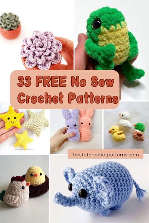 33 Cute No Sew FREE Crochet Patterns: Perfect Gifts for Every Occasion Amigurumi Patterns, No Sew Animal Crochet Pattern, Easy Crochet Creatures, One Color Crochet Patterns Free, Easy Crochet Critters, Fastest Crochet Projects, Single Crochet Amigurumi, Single Yarn Crochet Patterns, Mini Arugami Crochet