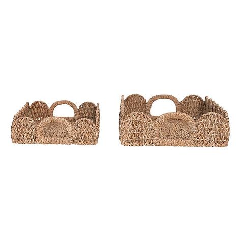 Creative Co-Op Braided Scalloped Tray Set of 2 | The Container Store Woven Trays, Basket Tray, Decorative Pillows, Tray, Scalloped Edge, Metal Wire, Decor Market, Decorative Objects, Basket Decoration