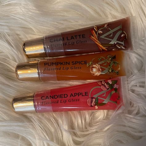 Victorias Secret Pink Fall Flavored Lip Glosses (3). Nwt. Chai Latte, Pumpkin Spice And Candied Apple. (1) Of Each. Brand New And Sealed. Opened Up Brown Paper Wrapping Just To Take Pictures To Show They Are Sealed. Non Sticky And Nicely Flavored Lip Gloss, Lip Care, Perfume, Lip Gloss Collection, Flavored Lip Gloss, Victoria Secret Makeup, Lip Oil, Makeup To Buy, Makeup Obsession