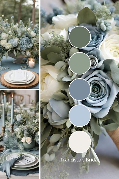 10 Best Spring Wedding Color Palette Ideas To Help Inspire You For Your Special Day - Francisca's Bridal Sage Green Wedding Theme Color Palettes, Spring Wedding Color Palette, Wedding Color Schemes Green, Wedding Color Schemes Spring, Wedding Color Schemes Blue, Wedding Color Schemes Summer, Wedding Color Schemes Winter, Wedding Color Palettes, Blue Green Wedding Colors