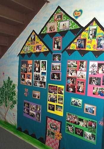 A Homey Classroom: This house is filled with photos of students and their families. What a great way to make families feel like they’re a part of your classroom community. Organisation, Classroom Setup, Pre K, Bulletin Boards, Classroom Family Tree, Classroom Community, School Classroom, Early Childhood Classrooms, Family Boards
