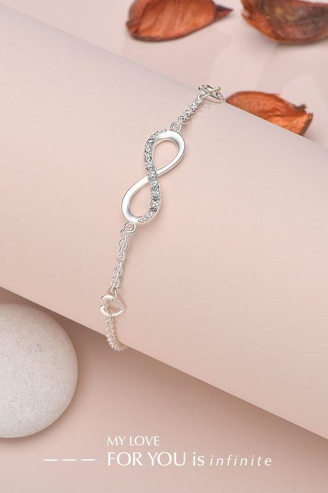 Love and friendship are forever. The Infinity Heart Friendship Love Bracelet Sterling Silver is a perfect way to display your infinite and neverending love and affection to your jewelry lover family and friends. Bijoux, Friends, Love Bracelets, Sterling Silver Bracelets, Silver Bracelets For Women, Bracelet Designs, Silver Bracelet Designs, Gold Bracelet Simple, Hand Bracelet