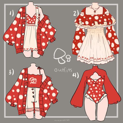Mushroom Outfit Designs Outfits, Costumes, Character Outfits, Cute Anime Outfits, Oc Ideas Character Design Inspiration, Animated Clothes, Animated Clothing, Anime Outfits, Oc
