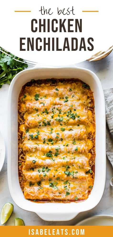 These Easy Chicken Enchiladas make the best Mexican dinner ever! They’re stuffed with shredded chicken and cheese, topped with an easy red enchilada sauce and baked for 20 minutes. This homemade classic is an all-time family favorite that’s great for easy weeknight meals. #chickenenchiladas #chicken #enchiladas Enchiladas, Easy Chicken Enchilada Recipe, Chicken Enchiladas Easy, Chicken Enchiladas, Chicken Enchilada Recipe, Red Chicken Enchiladas, Enchilada Recipes, Chicken Dinner Recipes, Enchilada Sauce