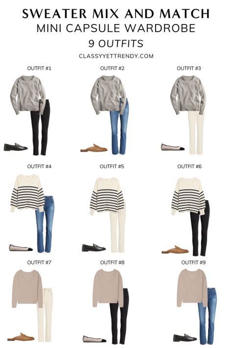 Capsule Wardrobe, Casual, Outfits, Jeans, Sweaters And Jeans, Striped Sweater Outfit, Grey Sweater Outfit, Cute Sweater Outfits, Gray Jeans Outfit Fall