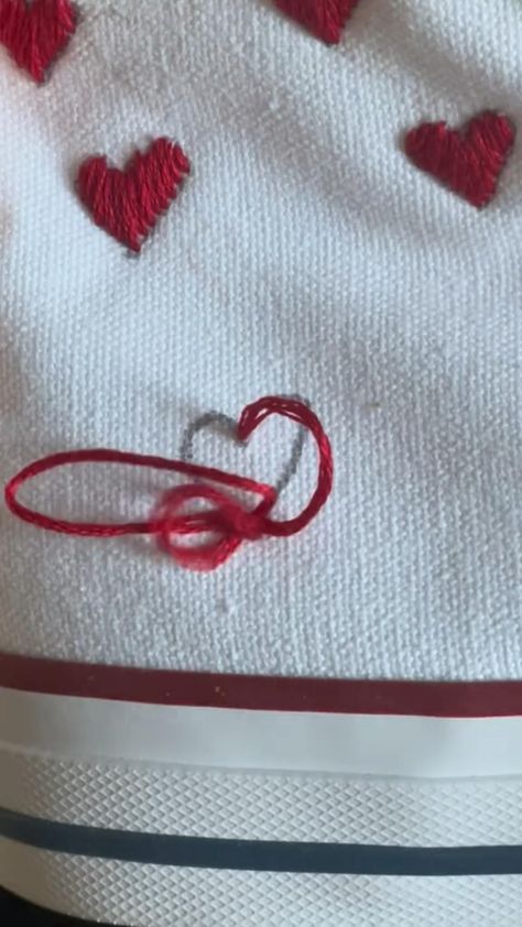 Embroider Heart Shoes with me❤️🪡 Embroider Heart, Embroidery Shoes Diy, Embroidered Shoes Converse, Converse Diy, Diy Converse, Embroidery Sneakers, Converse Embroidery, Simple Hand Embroidery Patterns, Embroider Ideas