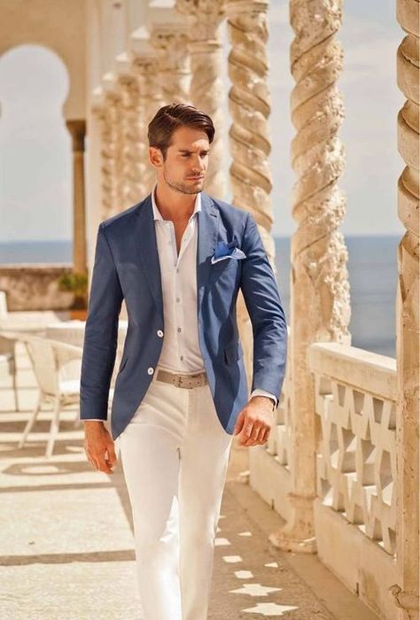 White Pant With Blazer outfit for men - Men's Fashion Blog - TheUnstitchd.com Jeans, Outfits, Stylish Men, Suits, Gentleman, Men Casual, Men Dress, Mens Suits, Groom Attire
