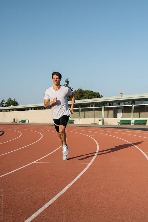 Focused Sportsman Running On Track During Workout | Stocksy United Fitness, Marathon Training, Instagram, Running Track, Running Day, Sport Running, Running Photography, Running Man, Running Photos