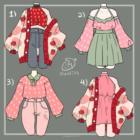 Strawberry Outfits Cosplay, Kawaii, Outfits, Cute Outfits, Strawberry Clothing, Strawberry Outfit, Outfit Drawings, Really Cute Outfits, Anime Outfits