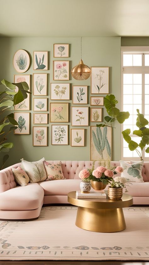 Step into a world of refined elegance and feminine charm with our luxurious Anthropologie-inspired living room. Immerse yourself in the sophisticated ambiance created by opulent furniture and decor, curated to perfection. The pièce de résistance? A stunning botanical gallery wall, adding a touch of nature's beauty to this haven of style. Indulge in the artistry of living with our carefully crafted space – where luxury meets botanical grace. 🌿✨ #LuxuryLiving #FeminineChic #AnthropologieStyle Interior, Home Décor, Anthropologie Living Room, Feminine Living Room, Colourful Living Room, Anthropologie Bedroom Inspirations, Boho Living Room, Inspired Living, Living Room Inspiration