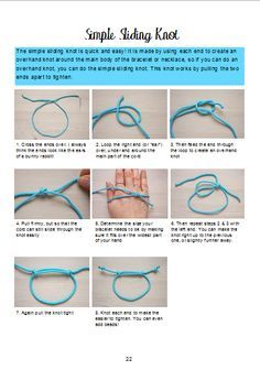 head. 6.Then repeat steps 2 & 3 with the left end. You can make the knot right up to the previous one, or slightly further away. Just be careful not to move the previous knot, or your bracelet might end up the wrong size. Sliding Knot Tutorial, Sliding Knot Bracelet, Adjustable Knot, Sliding Knot, Adjustable Knot Bracelet, Adjustable Bracelet Diy, Knot Bracelet Diy, Diy Bracelets Patterns, Diy Bracelets