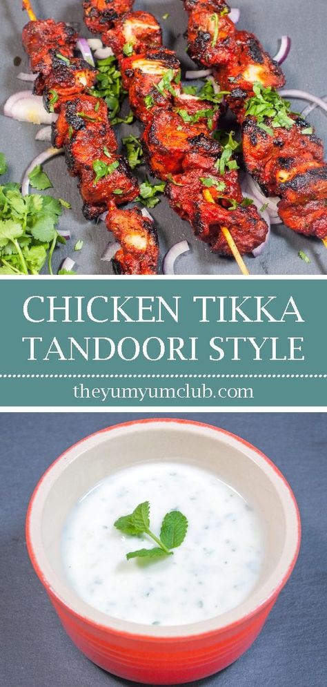 Chicken Tikka Marinade, Tandoori Chicken Tikka, Tandoori Chicken Marinade, Chicken Tikka Kebab, Tandori Chicken, Grilled Tandoori Chicken, Tandoori Recipes, Tikka Recipe, Mint Yogurt