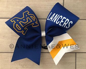 Blue and gold cheer bows | Etsy Cheerleading, Glitter, Bows, Metal, Cheer Bows, Hair Bows, Team Cheer Bows, Cheer Team, Grosgrain Ribbon