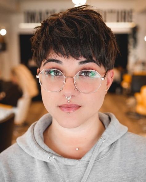 Bowl Cut Pixie with Tousled Texture Messy Pixie Haircut, Messy Pixie Cuts, Pixie Haircut, Pixie Cut Back, Pixie Cut, Thick Hair Pixie, Pixie Haircut Styles, Thick Pixie Cut, Messy Pixie