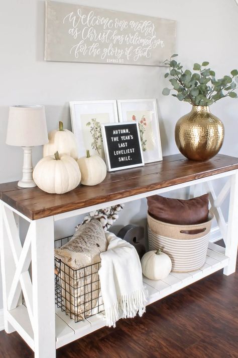 21 Ways to Welcome Fall: Stunning Entryway Table Decor Ideas - Blogs by Aria Thanksgiving, Decoration, Home Décor, Home, Fall Decor Entryway Table, Fall Entryway Table Decor, Fall Entryway Decor, Fall Entryway, Farmhouse Fall Decor