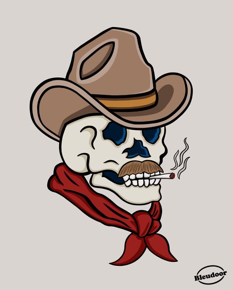 Tattoo Style Marlboro Cowboy Skull wearing Cowboy hat and bandana Digital Illustration by Bleudoor on Instagram Tattoo Designs, Skull Tattoos, Comic Art, Art, Instagram, Inspiration, Tattoo, Cowboy Tattoos, Cowboy Hat Tattoo