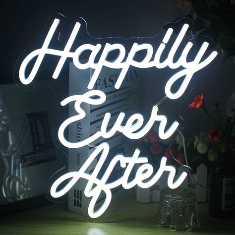 PRICES MAY VARY. HAPPILY EVER AFTER: Fairy tales often end with "They lived happily ever after." This phrase is now often used as a wish for life, especially for newly married couples. That's why we designed this neon sign to bring the best wishes to your wedding! SAFE AND DURABLE: Happily ever after neon sign is made of top-quality flexible silicone LED strip lights and sturdy & lightweight acrylic plate, long service life, uniform light, no noise and heat, suitable for various scenarios. ENERG Decoration, Neon, Wedding Neon Sign, Neon Wedding, Bachelor Party Decorations, Led Neon Signs, Neon Light Signs, Engagement Signs, Bachelorette Decorations