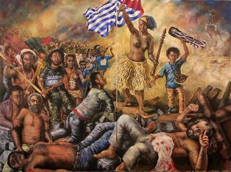 Free West Papua ‏@FreeWestPapua   An incredible and inspiring revolutionary art piece by Peter Woods, in the likeness of a Delacroix painting. Indonesia, Art, Revolution, The Incredibles, Peter Wood, Comic Book Cover, West Papua, Poster, Papua
