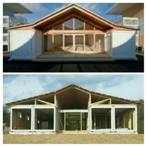 i like the style of both, but i want the middle great room area to be wide like the top picture with double containers like the bottom picture Shipping Container Homes, Shipping Container Home Designs, Shipping Container House Plans, Shipping Container Buildings, Shipping Container Cabin, Container House Design, Container House Plans, Container Homes, Container Home
